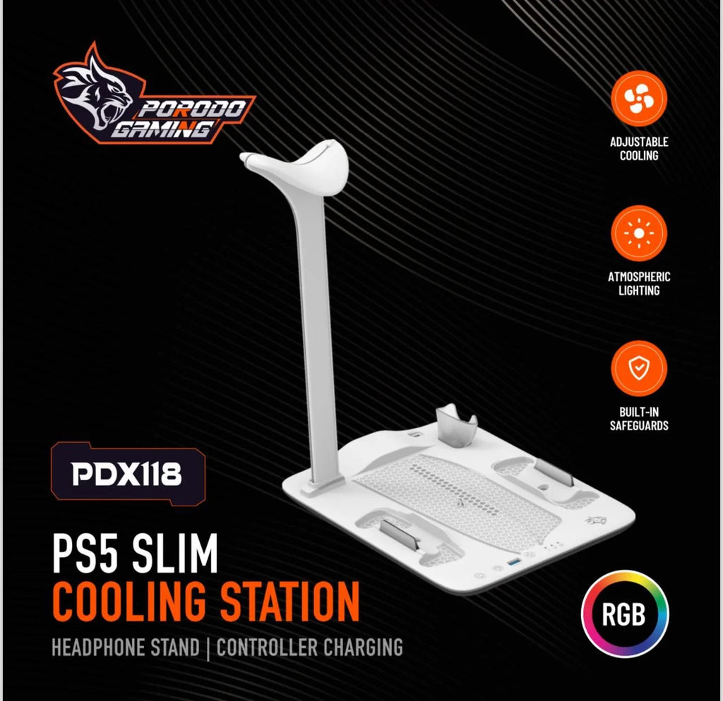 Porodo Gaming PS5 Slim Stand With Magnetic Charger - White