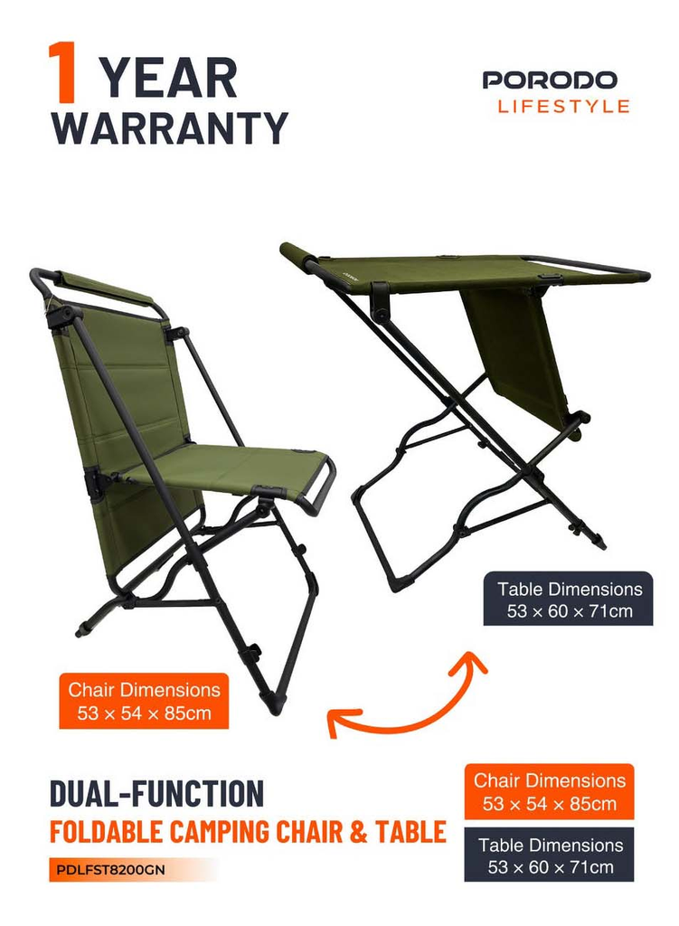 Porodo Lifestyle Dual-Function Foldable Camping Chair & Table Porodo Lifestyle Dual-Function Foldable Camping Chair & Table