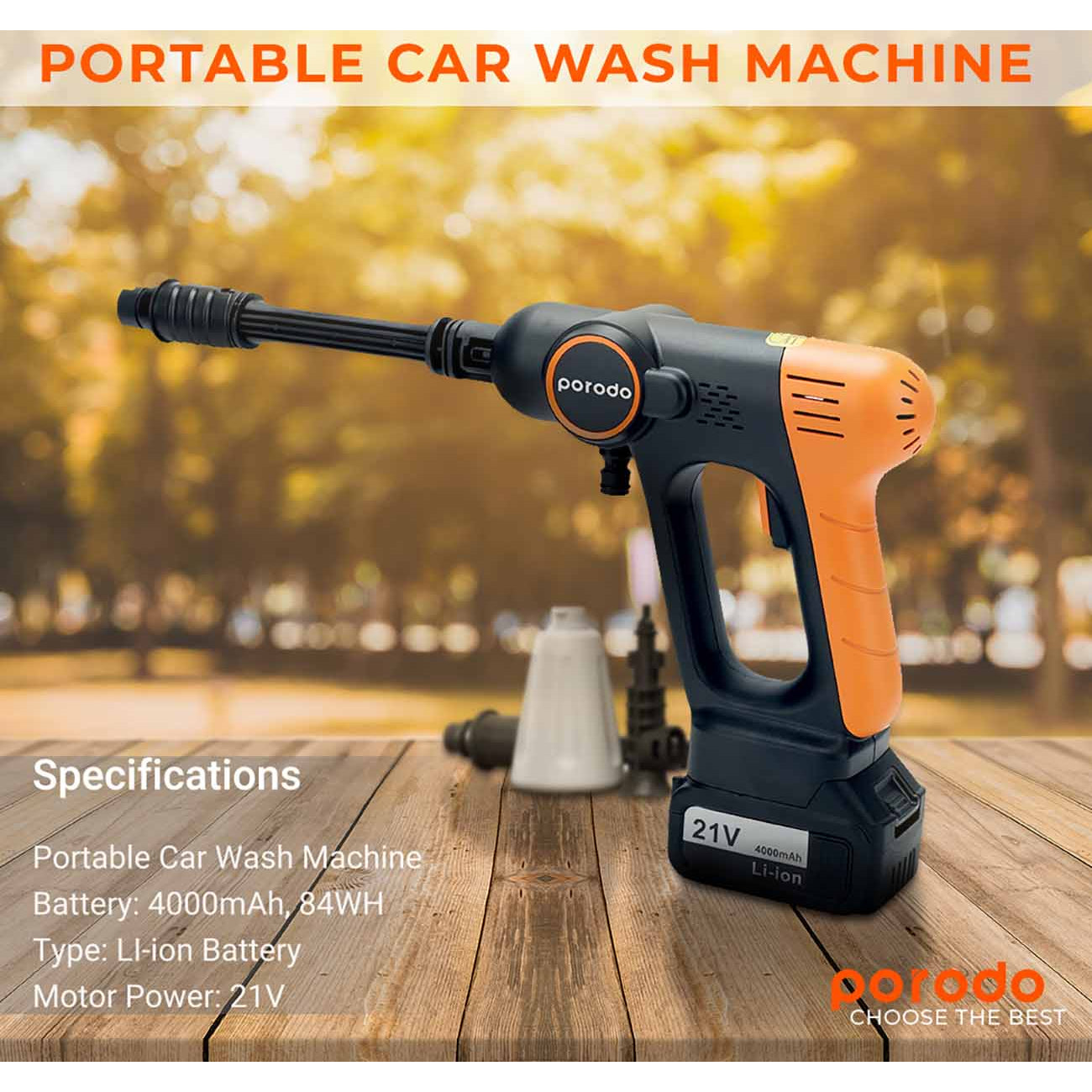 Porodo Car Wash Machine - Portable And Rechargeable