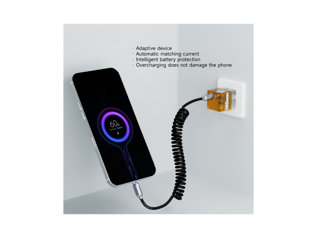 URTECH Premium 100w Spring USB-Type C Charging Cable with Smart LED Indicator URTECH Premium 100w Spring USB-Type C Charging Cable with Smart LED Indicator