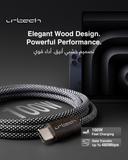 URTECH 100W USB-C to USB-C Cable  Premium Wood Grain Design  Fast Charging & Data Transfer  Durable Nylon Braided