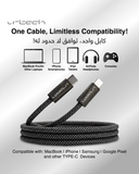 URTECH 100W USB-C to USB-C Cable  Premium Wood Grain Design  Fast Charging & Data Transfer  Durable Nylon Braided