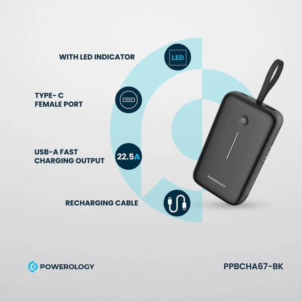 Powerology 20000mAh Power Bank 30CM Type-C Cable Powerology 20000mAh Power Bank 30CM Type-C Cable
