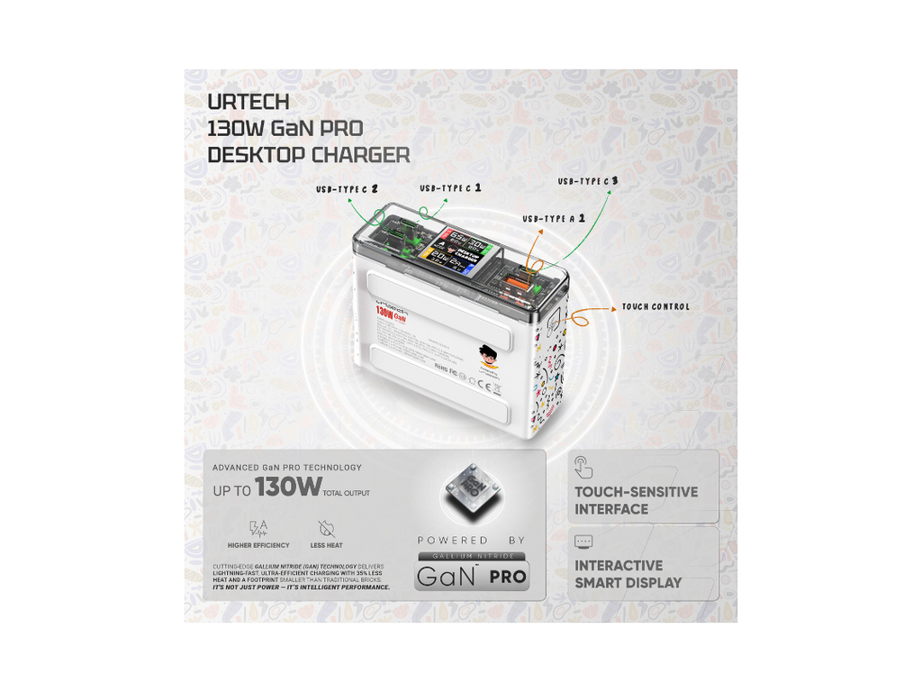 URTECH 130W GaN Multi Port USB-C/USB-A Desktop Charger URTECH 130W GaN Multi Port USB-C/USB-A Desktop Charger