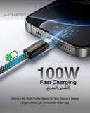 URTECH 100W USB-C to USB-C Cable  Premium Wood Grain Design  Fast Charging & Data Transfer  Durable Nylon Braided