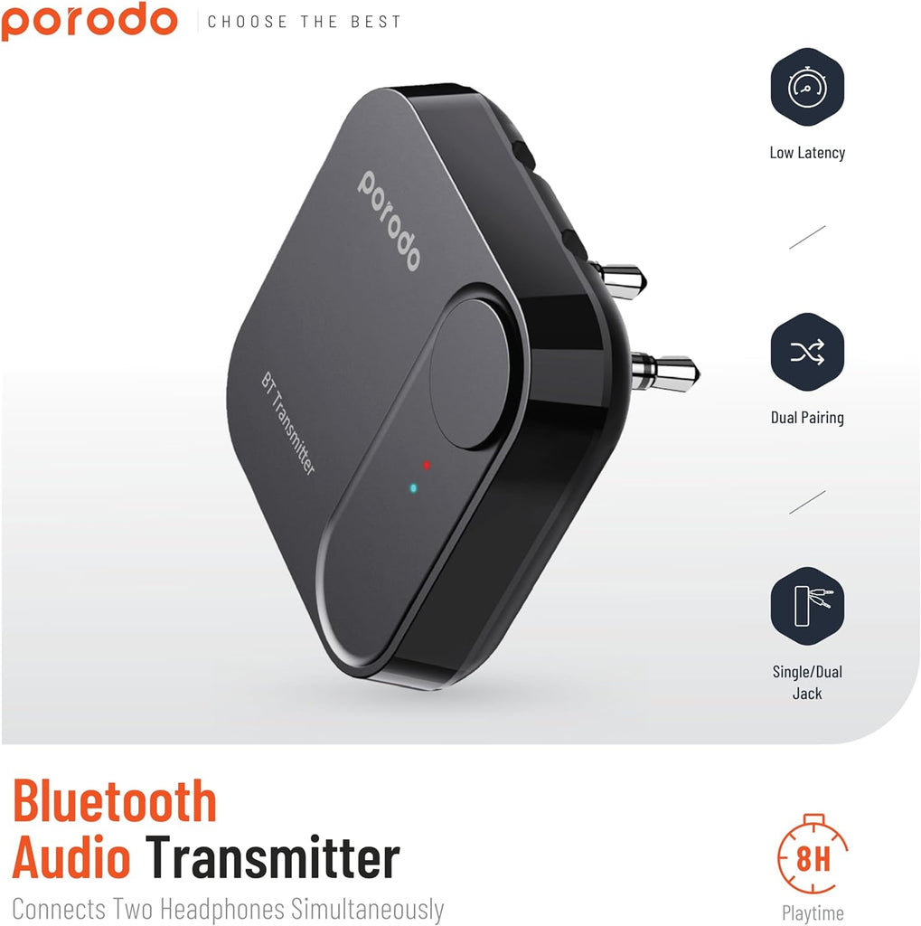 Porodo Wireless Bluetooth Audio Transmitter Dual 3.5mm Porodo Wireless Bluetooth Audio Transmitter Dual 3.5mm