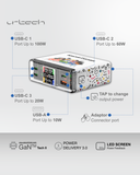 URTECH Desktop Charger 130W GaN Multi Port USB-C/USB-A / Interactive Smart Display & Touch Control  Premium Multi-Device Charging Hub for Gaming & Professional Use