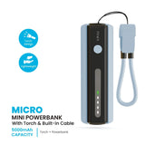 Micro Mini Powerbank With Torch & Built-In Cable