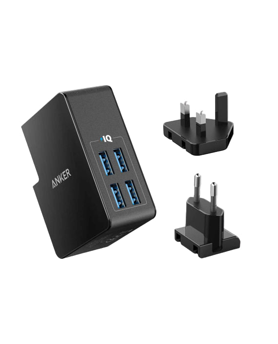 Anker PowerPort 4 Lite Interchangeable EU and UK Plugs – Black Anker PowerPort 4 Lite Interchangeable EU and UK Plugs – Black