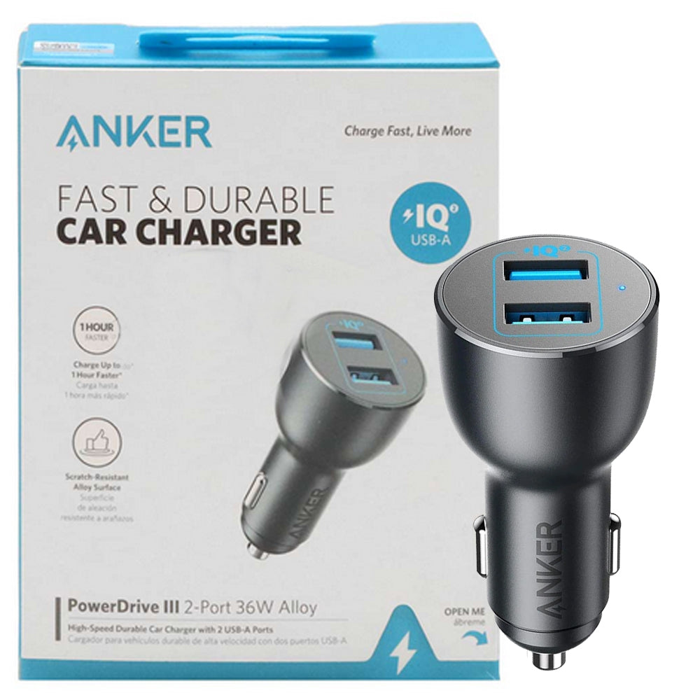 ANKER 2-USB-A PORT 36W ALLOY CAR CHARGER -BLACK ANKER 2-USB-A PORT 36W ALLOY CAR CHARGER -BLACK