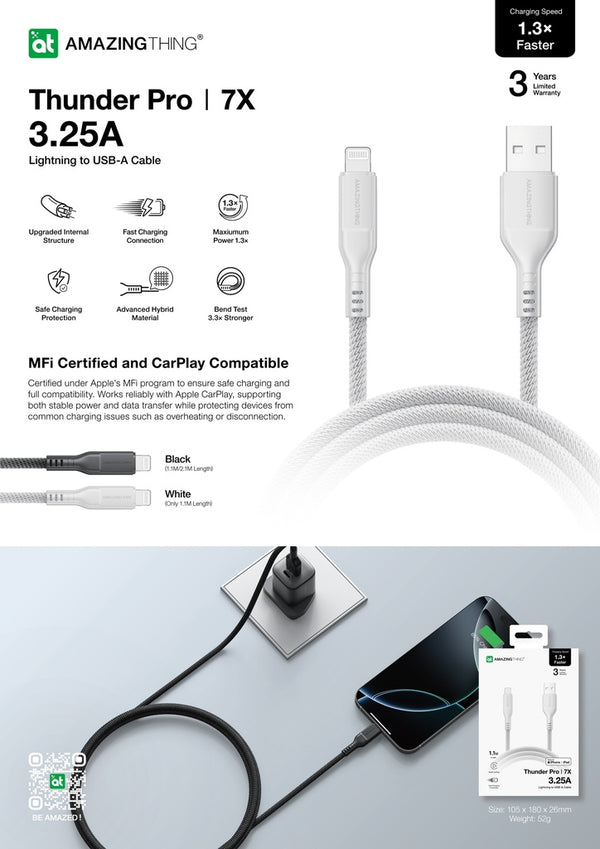 Amazing thing Thunder Pro 7X Lightning Cable - Black Amazing thing Thunder Pro 7X Lightning Cable - Black