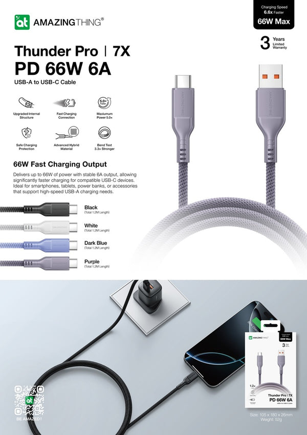 AMAZING THING Thunder Pro 7X Type C To USB-A Cable 1.2m (Black) AMAZING THING Thunder Pro 7X Type C To USB-A Cable 1.2m (Black)
