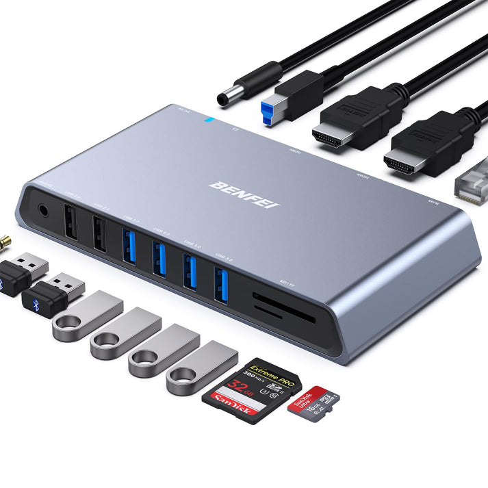 BENFEI Display Link 12-in-1 USB 3.0 Universal Docking Station with Dual HDMI Display