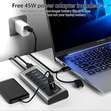 BENFEI 7-Port USB 3.0 Data Hub with BC 1.2 Charging Port, 45W GaN  Dual Type C