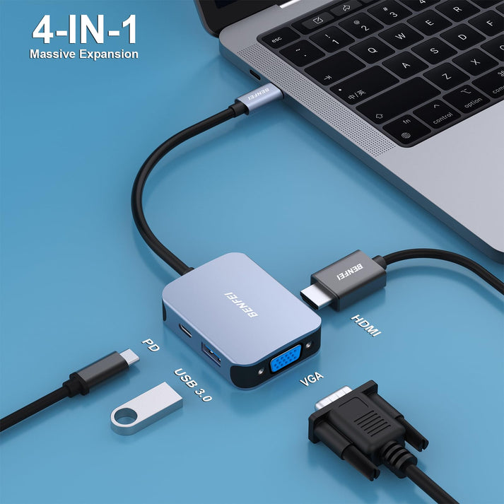 BENFEI Usb C Hub 4in1, Usb Type-C To Hdmi Vga Adapter, Usb C To Usb Adapter BENFEI Usb C Hub 4in1, Usb Type-C To Hdmi Vga Adapter, Usb C To Usb Adapter