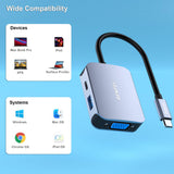 BENFEI Usb C Hub 4in1, Usb Type-C To Hdmi Vga Adapter, Usb C To Usb Adapter