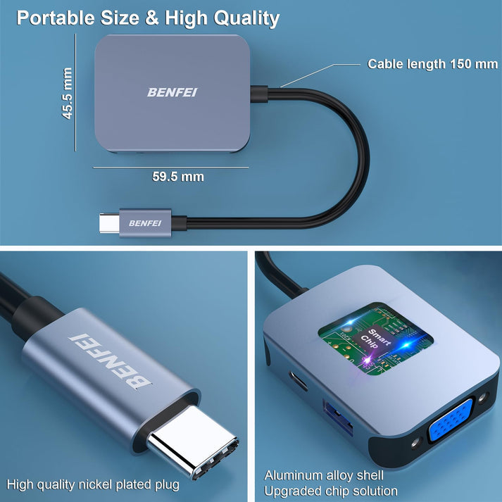 BENFEI Usb C Hub 4in1, Usb Type-C To Hdmi Vga Adapter, Usb C To Usb Adapter BENFEI Usb C Hub 4in1, Usb Type-C To Hdmi Vga Adapter, Usb C To Usb Adapter