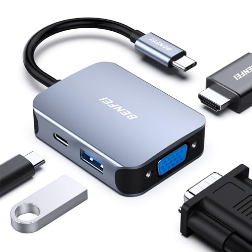 BENFEI Usb C Hub 4in1, Usb Type-C To Hdmi Vga Adapter, Usb C To Usb Adapter
