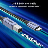 BENFEI USB-B to USB-C Printer Cable, (6.6 FT/2 M), Nylon Braided