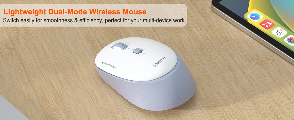 Meetion Whisper Silent Wireless Dual Mode Wireless + Bluetooth and Rechargeable Mouse (BTM571) Meetion Whisper Silent Wireless Dual Mode Wireless + Bluetooth and Rechargeable Mouse (BTM571)