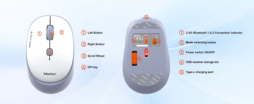 Meetion Whisper Silent Wireless Dual Mode Wireless + Bluetooth and Rechargeable Mouse (BTM571) Meetion Whisper Silent Wireless Dual Mode Wireless + Bluetooth and Rechargeable Mouse (BTM571)