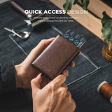 VULKIT Genuine Leather, Without Back Zipper Slot, Magnetic Strip Closure Tri-fold Wallet (VC208P)