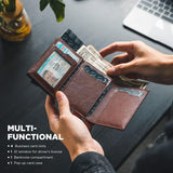 VULKIT Genuine Leather, Without Back Zipper Slot, Magnetic Strip Closure Tri-fold Wallet (VC208P)