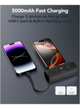 Remson Revo Charge 5000 mAh Nano Power Bank Wireless Charger Dual Charging Type-C Connector with Built-in Lightning Cable (Black)
