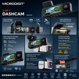 MICRODIGIT MDC82 3-in-1 Dash Cam – Front, Inside & Rear Cameras