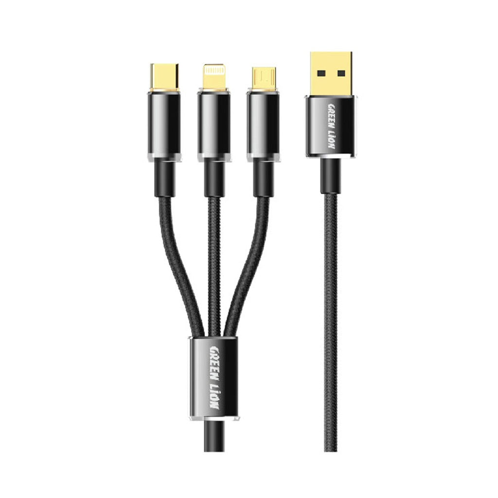 Green Lion Transparent 3 In 1 USB A To USB C Lightning Micro BLACK Green Lion Transparent 3 In 1 USB A To USB C Lightning Micro BLACK