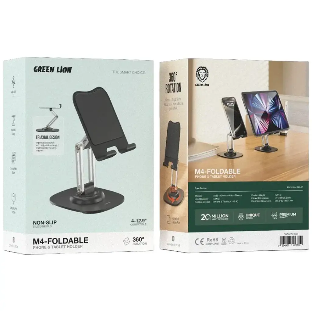 Green Lion M4- Foldable Phone & Tablet Holder - Black Green Lion M4- Foldable Phone & Tablet Holder - Black