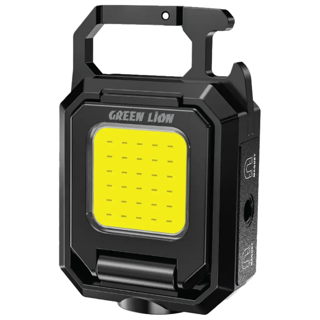 Green Lion Keychain Light with Foldable Design - Black
