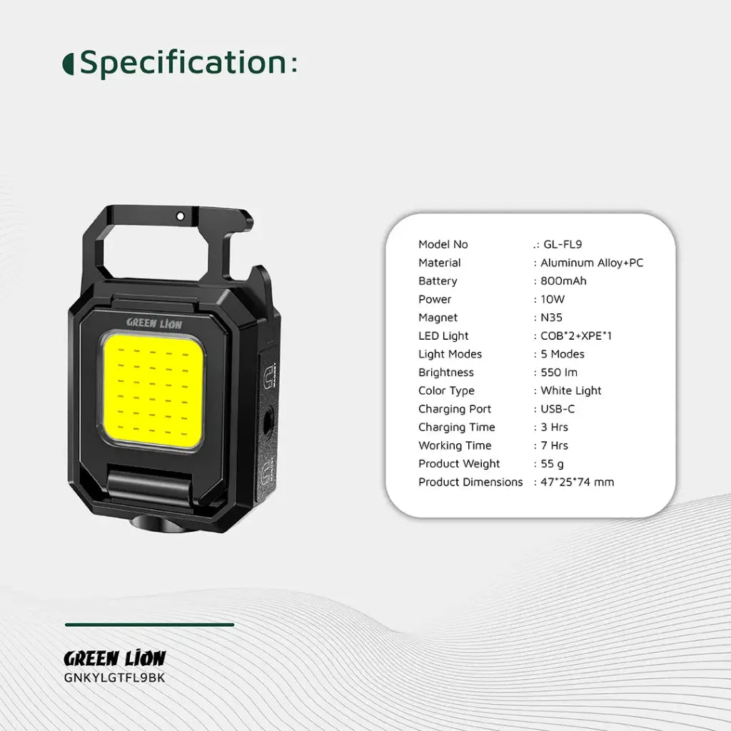 Green Lion Keychain Light with Foldable Design - Black Green Lion Keychain Light with Foldable Design - Black