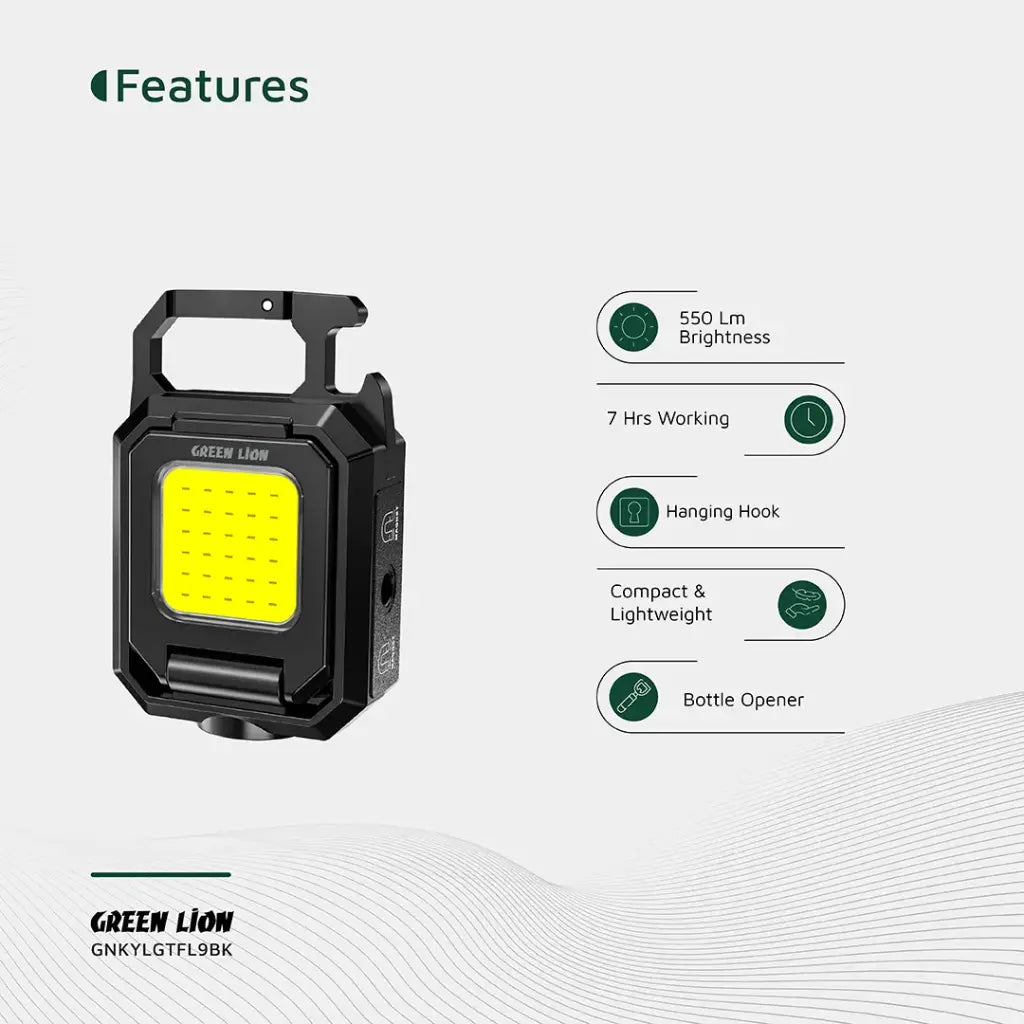 Green Lion Keychain Light with Foldable Design - Black Green Lion Keychain Light with Foldable Design - Black