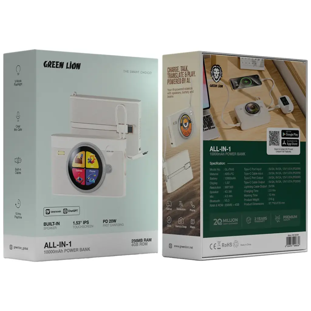 Green Lion All in1 10000mAh Power Bank 256MB RAM 4GB ROM Green Lion All in1 10000mAh Power Bank 256MB RAM 4GB ROM