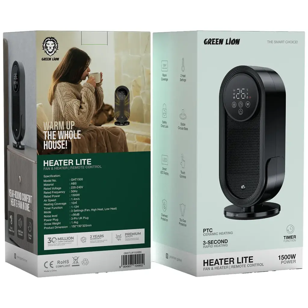 Green Lion Heater Lite with Remote Control 1500W Black Green Lion Heater Lite with Remote Control 1500W Black