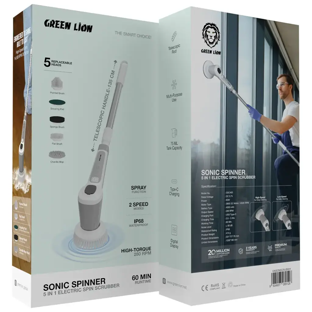 Green Lion Sonic Spinner 5 in 1 Electric Spin Scrubber Green Lion Sonic Spinner 5 in 1 Electric Spin Scrubber