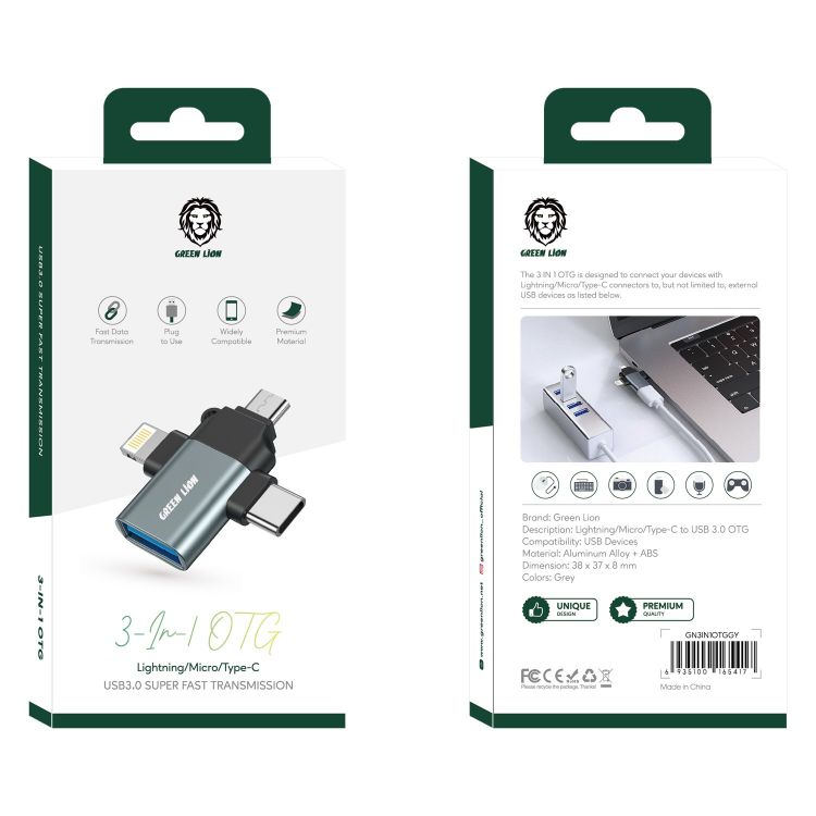 Green Lion 3 in 1 OTG Lightning/Micro-/Type-C - Gray Green Lion 3 in 1 OTG Lightning/Micro-/Type-C - Gray
