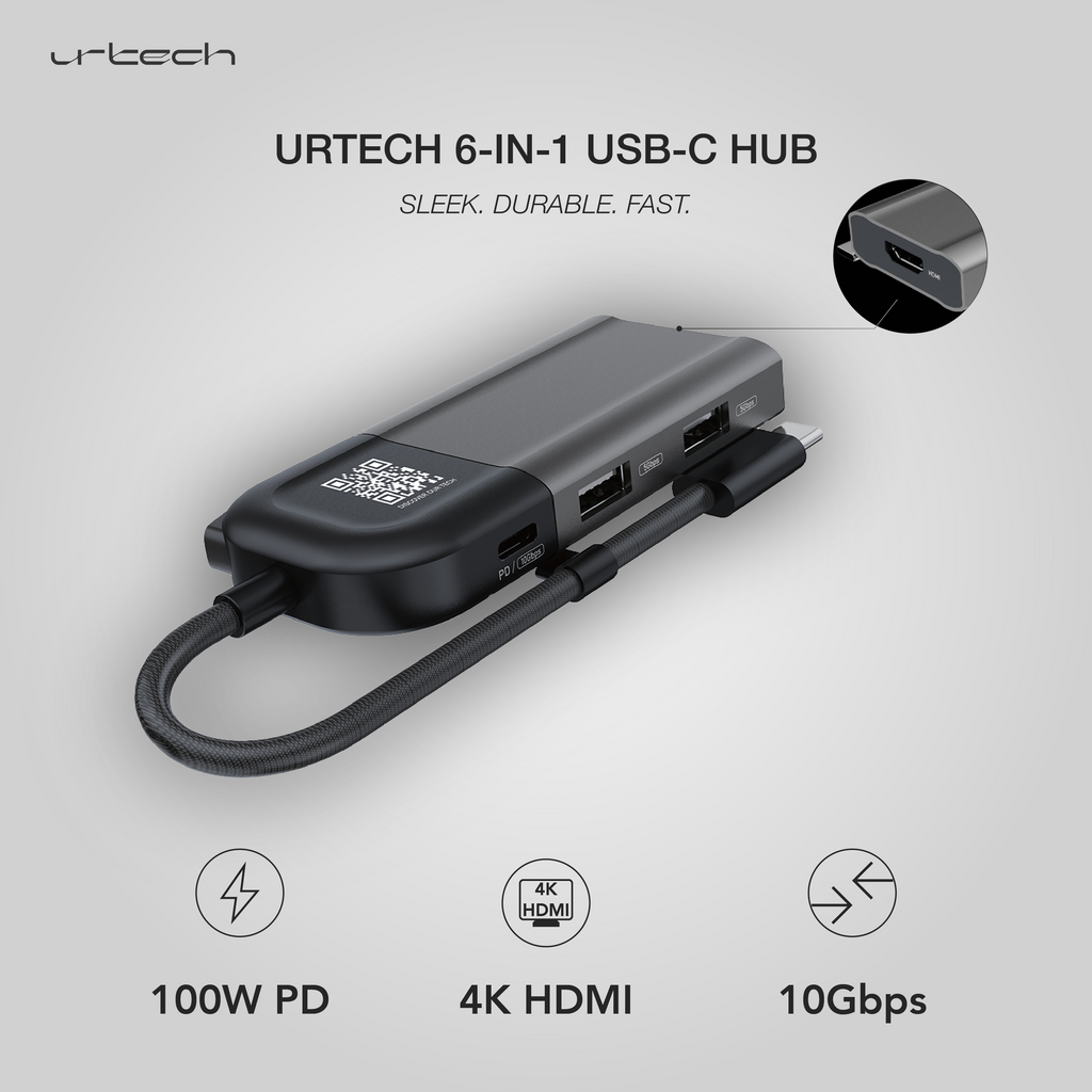 URTECH 6-in-1 USB-C Hub Privacy Screen Protection 4K HDMI SD Card Reader 100W PD Premium Aluminum Design URTECH 6-in-1 USB-C Hub Privacy Screen Protection 4K HDMI SD Card Reader 100W PD Premium Aluminum Design