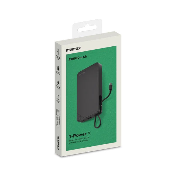 MOMAX 1-POWER X 20000mAh POWER BANK WITH BUILT-IN USB-C CABLE MOMAX 1-POWER X 20000mAh POWER BANK WITH BUILT-IN USB-C CABLE