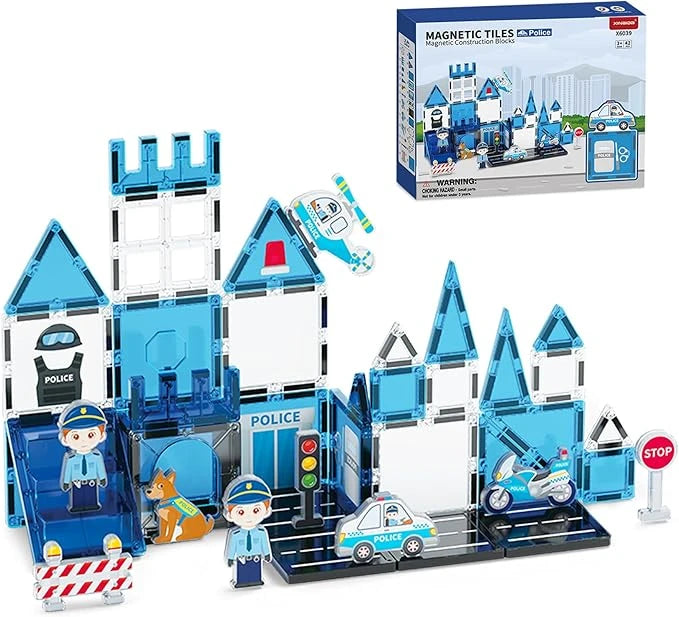 TOOKY TOYS POLICE SERIES GLASS MAGNETIC BUILDING BLOCKS 42(PCS)