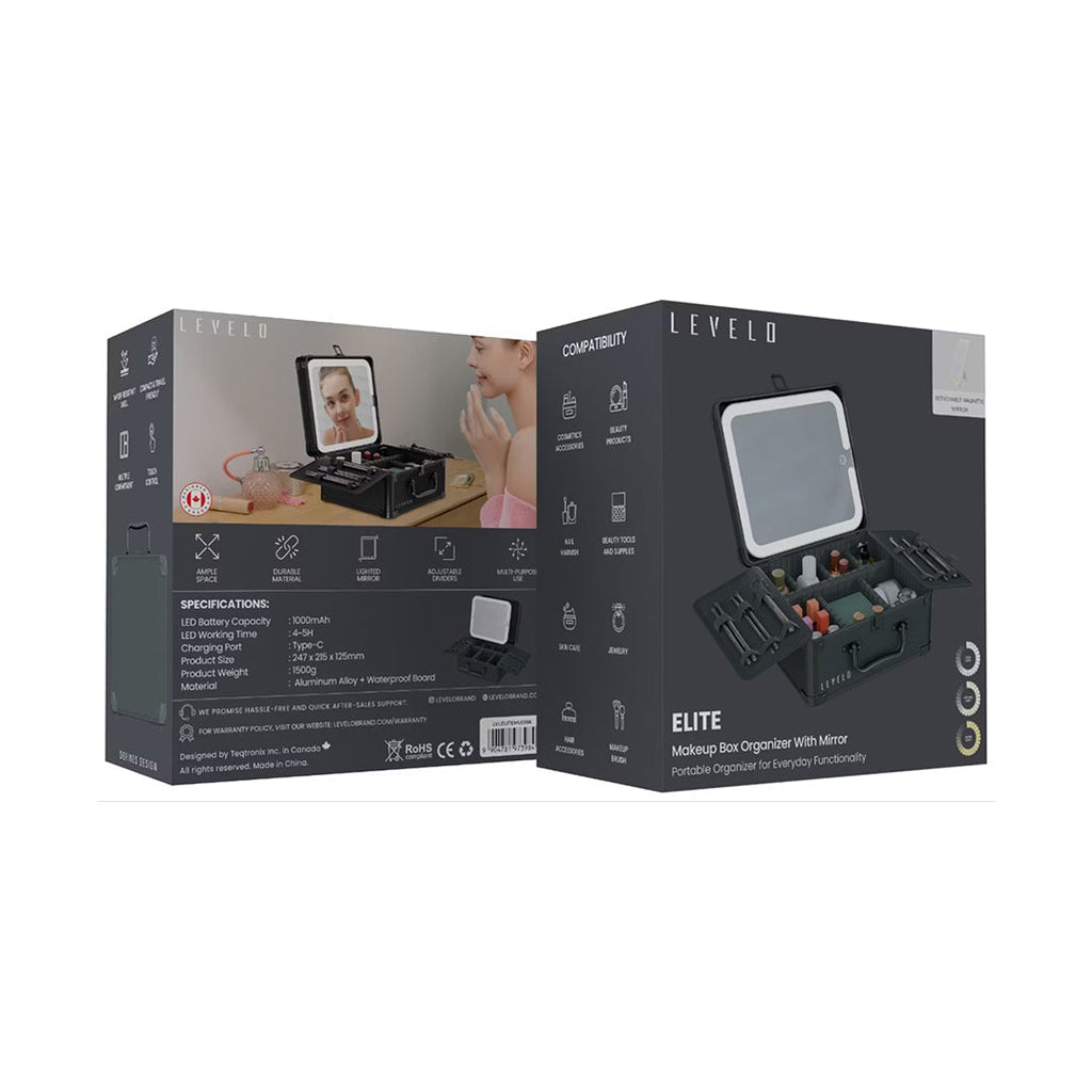 LEVELO ELITE MAKE UP ORGANIZER W/ MIRROR - BLACK LEVELO ELITE MAKE UP ORGANIZER W/ MIRROR - BLACK