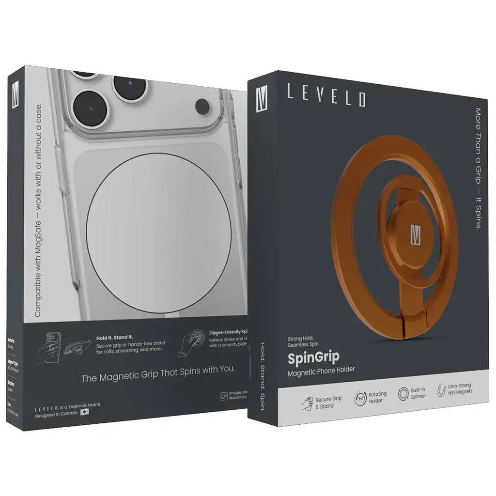 Levelo SpinGrip Magnetic Phone Grip Holder W/ Spinner - Orange Levelo SpinGrip Magnetic Phone Grip Holder W/ Spinner - Orange