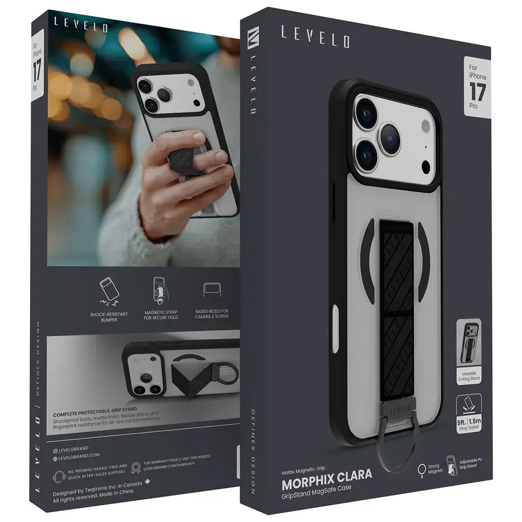 Levelo Morphix Clara Grip Case for iPhone 17 Pro - Black Levelo Morphix Clara Grip Case for iPhone 17 Pro - Black