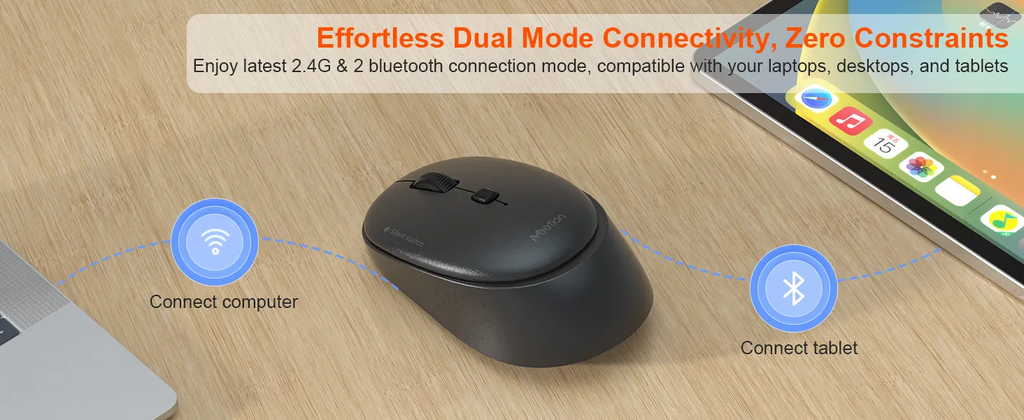Meetion Whisper Silent Wireless Dual Mode Wireless + Bluetooth and Rechargeable Mouse (BTM571) Meetion Whisper Silent Wireless Dual Mode Wireless + Bluetooth and Rechargeable Mouse (BTM571)