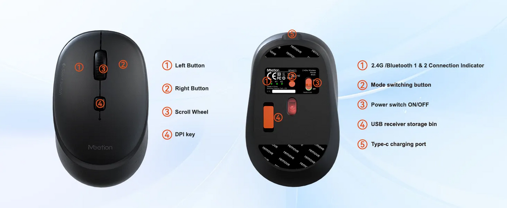 Meetion Whisper Silent Wireless Dual Mode Wireless + Bluetooth and Rechargeable Mouse (BTM571) Meetion Whisper Silent Wireless Dual Mode Wireless + Bluetooth and Rechargeable Mouse (BTM571)