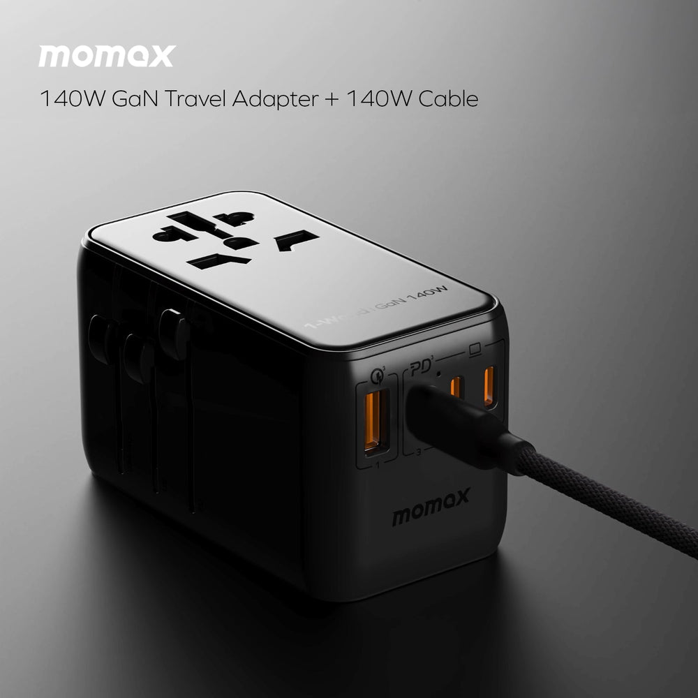 MOMAX 1-WORLD 140W GAN 4 PORTS TRAVEL ADAPTER MOMAX 1-WORLD 140W GAN 4 PORTS TRAVEL ADAPTER