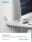 MOMAX ONEPLUG 3 OUTLET CUBE EXTENSION SOCKET WITH USB - GREY