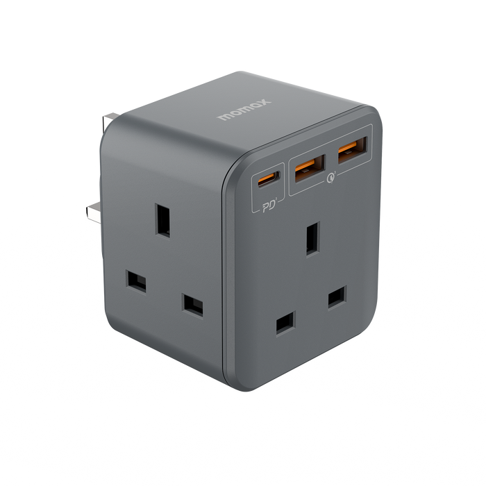 MOMAX ONEPLUG 3 OUTLET CUBE EXTENSION SOCKET WITH USB - GREY MOMAX ONEPLUG 3 OUTLET CUBE EXTENSION SOCKET WITH USB - GREY