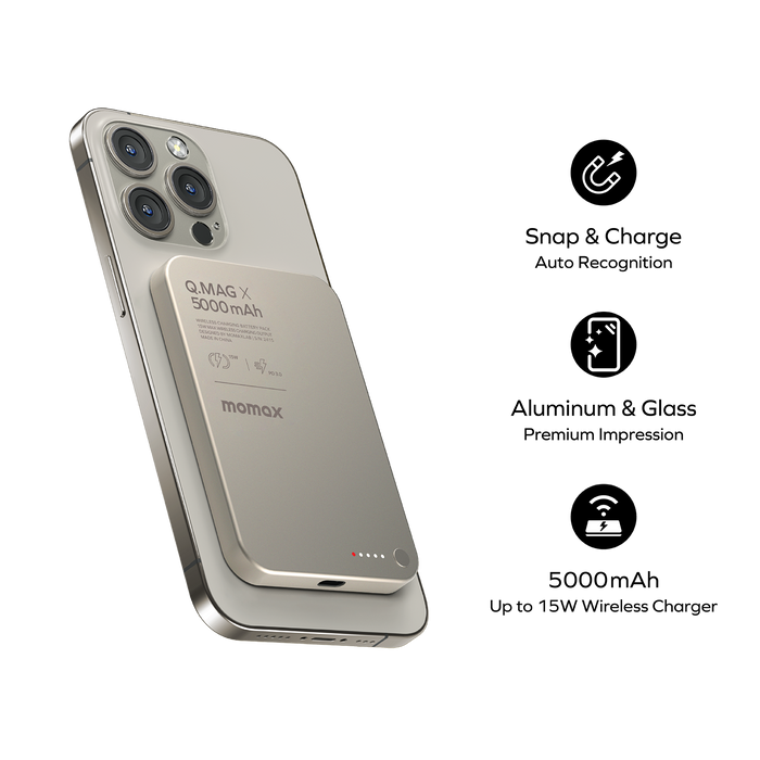 MOMAX Q.MAG X 5000mAh GEN2 15W ULTRA SLIM MAGSAFE WIRELESS POWER BANK MOMAX Q.MAG X 5000mAh GEN2 15W ULTRA SLIM MAGSAFE WIRELESS POWER BANK